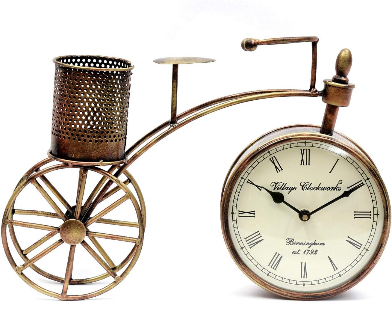 ChronoCycle - Vintage Metal Bicycle Pen Stand with Clock