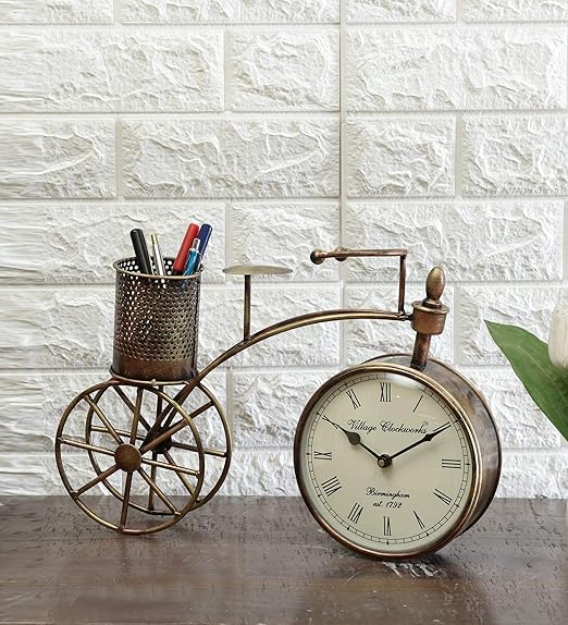 ChronoCycle - Vintage Metal Bicycle Pen Stand with Clock