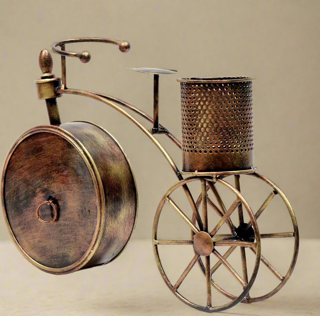 ChronoCycle - Vintage Metal Bicycle Pen Stand with Clock