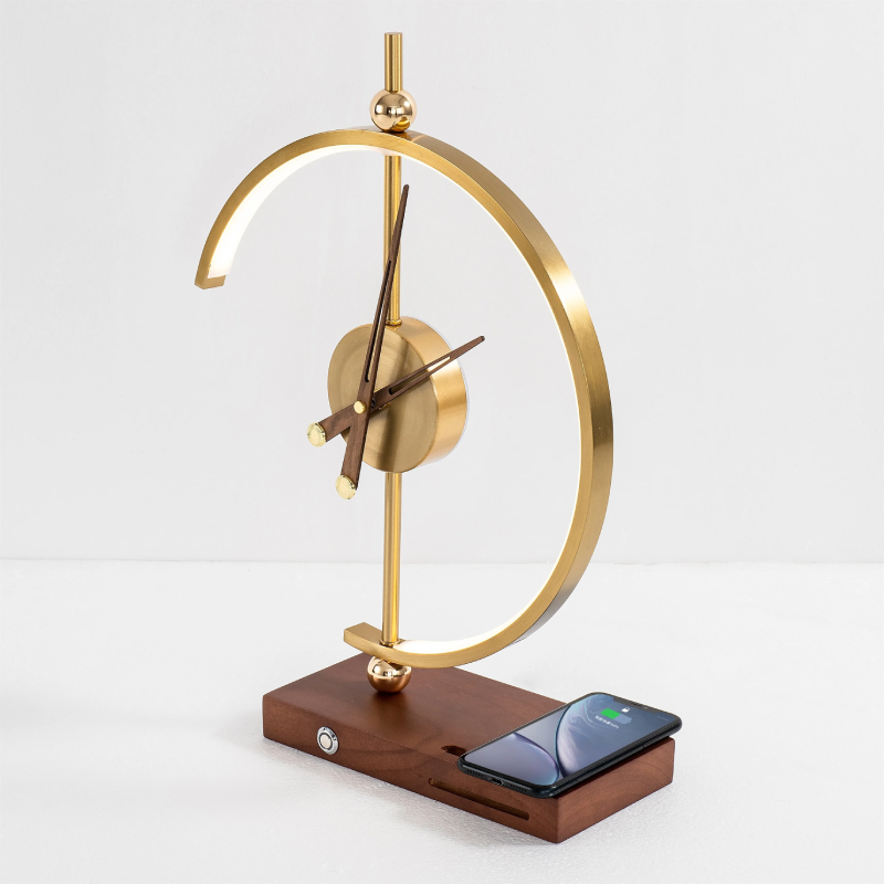LumiClock - Modern Table Lamp with Wireless Charging & Clock