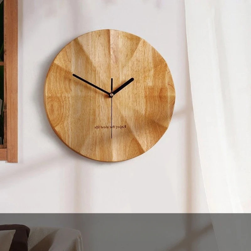 Solid Wood Mute Wall Clock – Chinese Log Wind Design