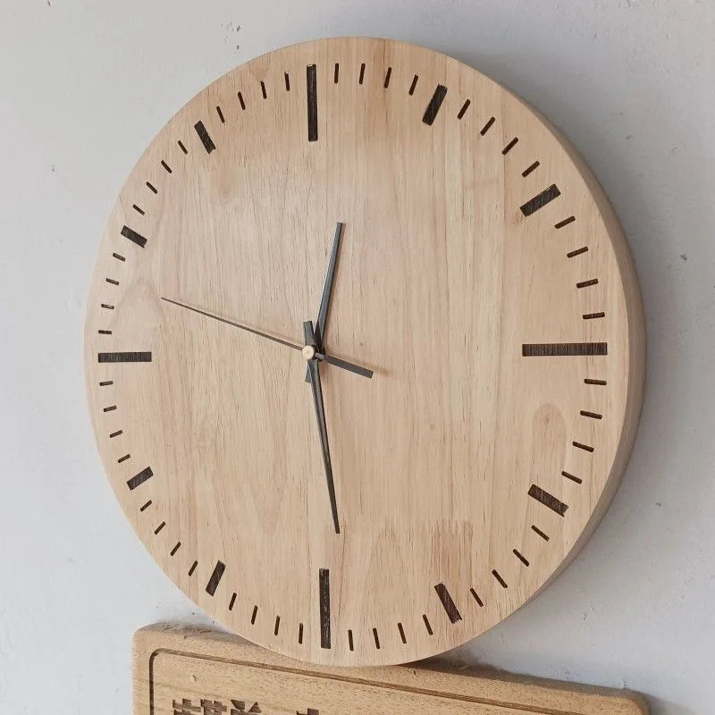Solid Wood Mute Wall Clock – Chinese Log Wind Design