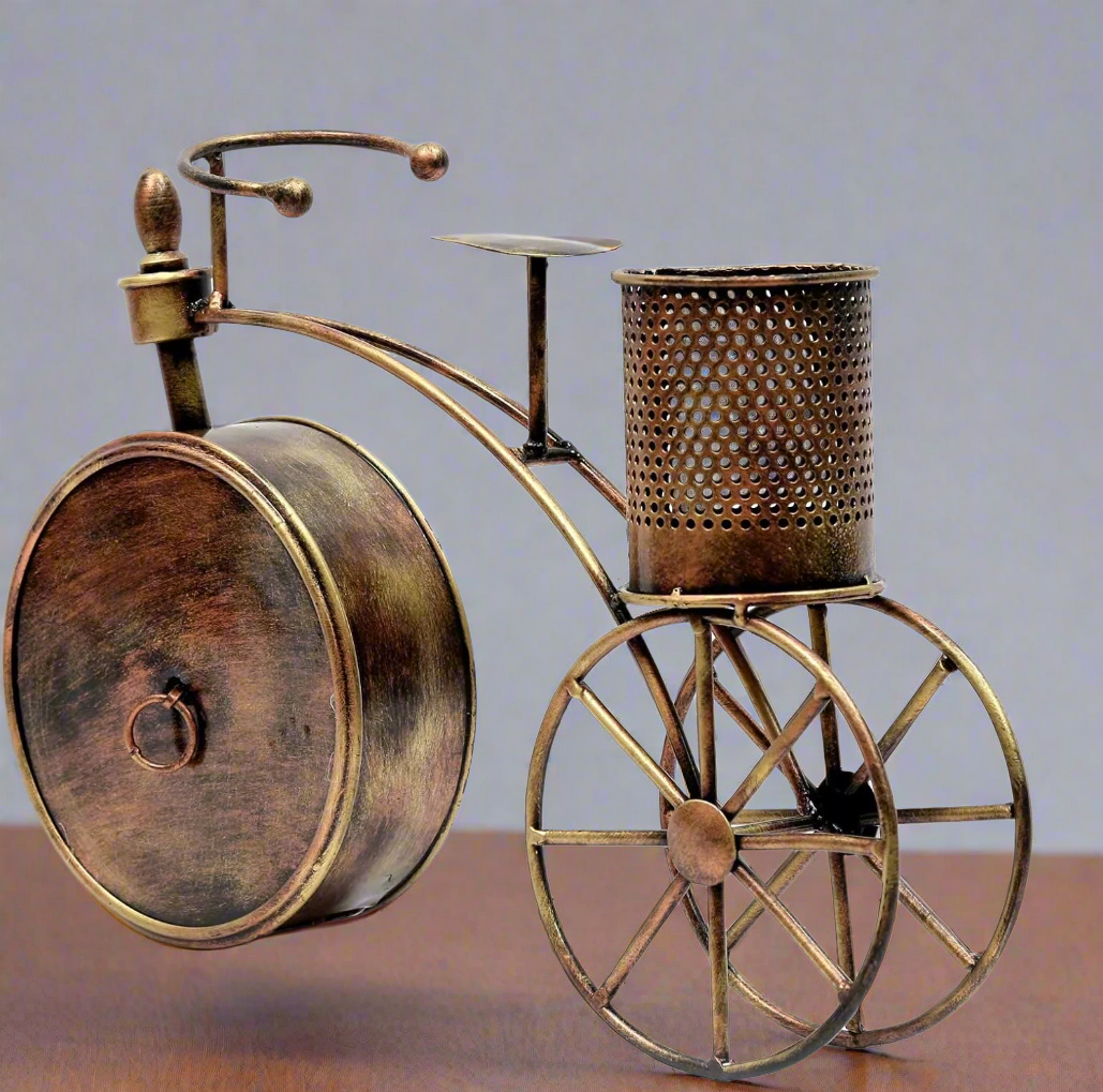 ChronoCycle - Vintage Metal Bicycle Pen Stand with Clock