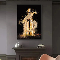 Abstract Gold Champagne Bottle Luxury Art – Canvas Poster for Home Decor