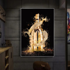 Abstract Gold Champagne Bottle Luxury Art – Canvas Poster for Home Decor