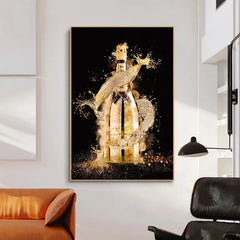 Abstract Gold Champagne Bottle Luxury Art – Canvas Poster for Home Decor