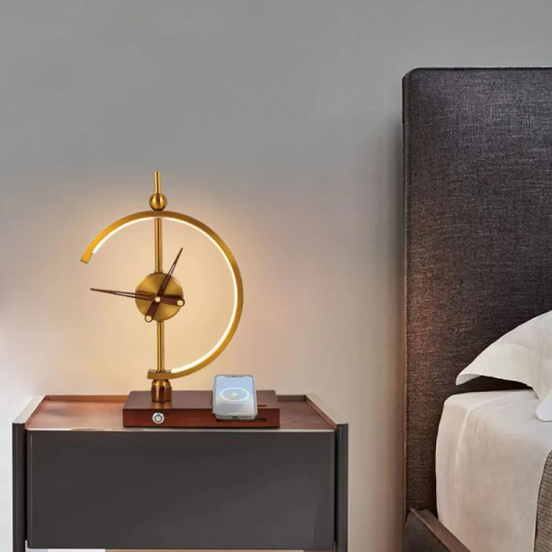 LumiClock - Modern Table Lamp with Wireless Charging & Clock