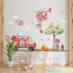 Creative Cartoon Animal Firefighter Wall Sticker – Adhesive Kids Room Decor