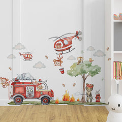 Creative Cartoon Animal Firefighter Wall Sticker – Adhesive Kids Room Decor