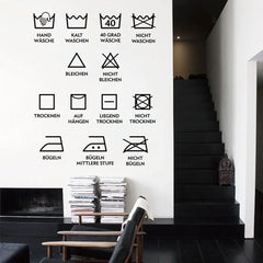 12-Piece German Laundry Instructions Wall Decals – Vinyl Laundry Room Labels