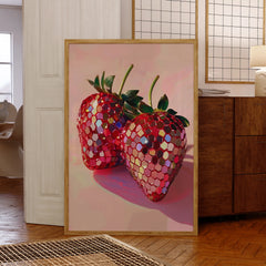 Modern Disco Strawberry Wall Art – Funky Pink and Red Canvas Poster