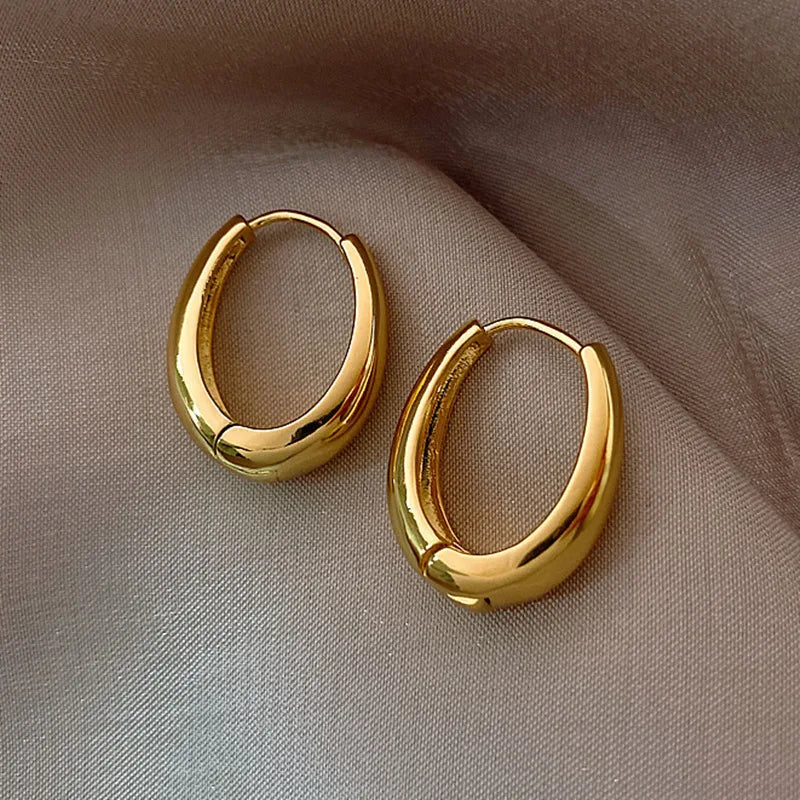 Simple Stainless Steel Gold Hoop Earrings – Minimalist Vintage Circle Jewelry