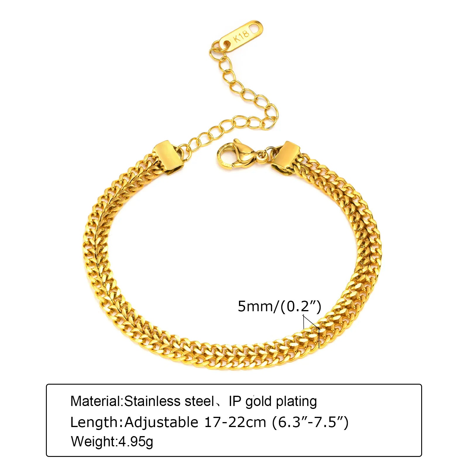 Kyle - Women 18K Gold Plated Stainless Steel Adjustable Chain Bracelet