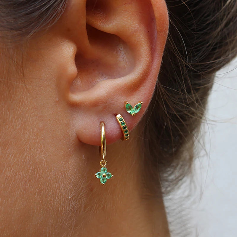 Exquisite – 3PCS Green Zircon Hanging Earrings Set for Women