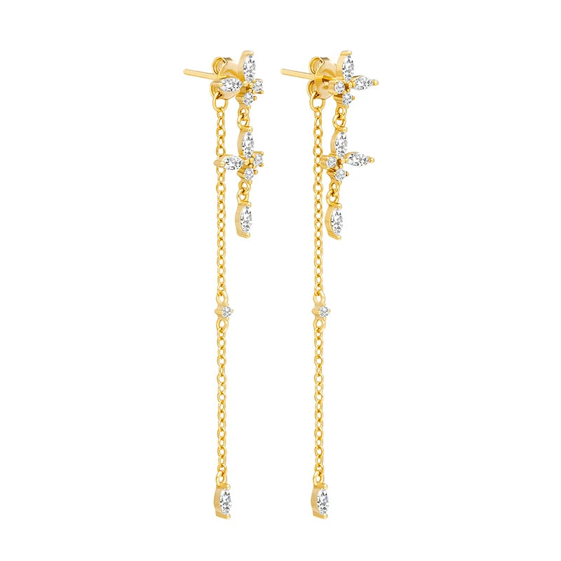 TIANDE - Zircon Tassel Chain Dangle Earrings