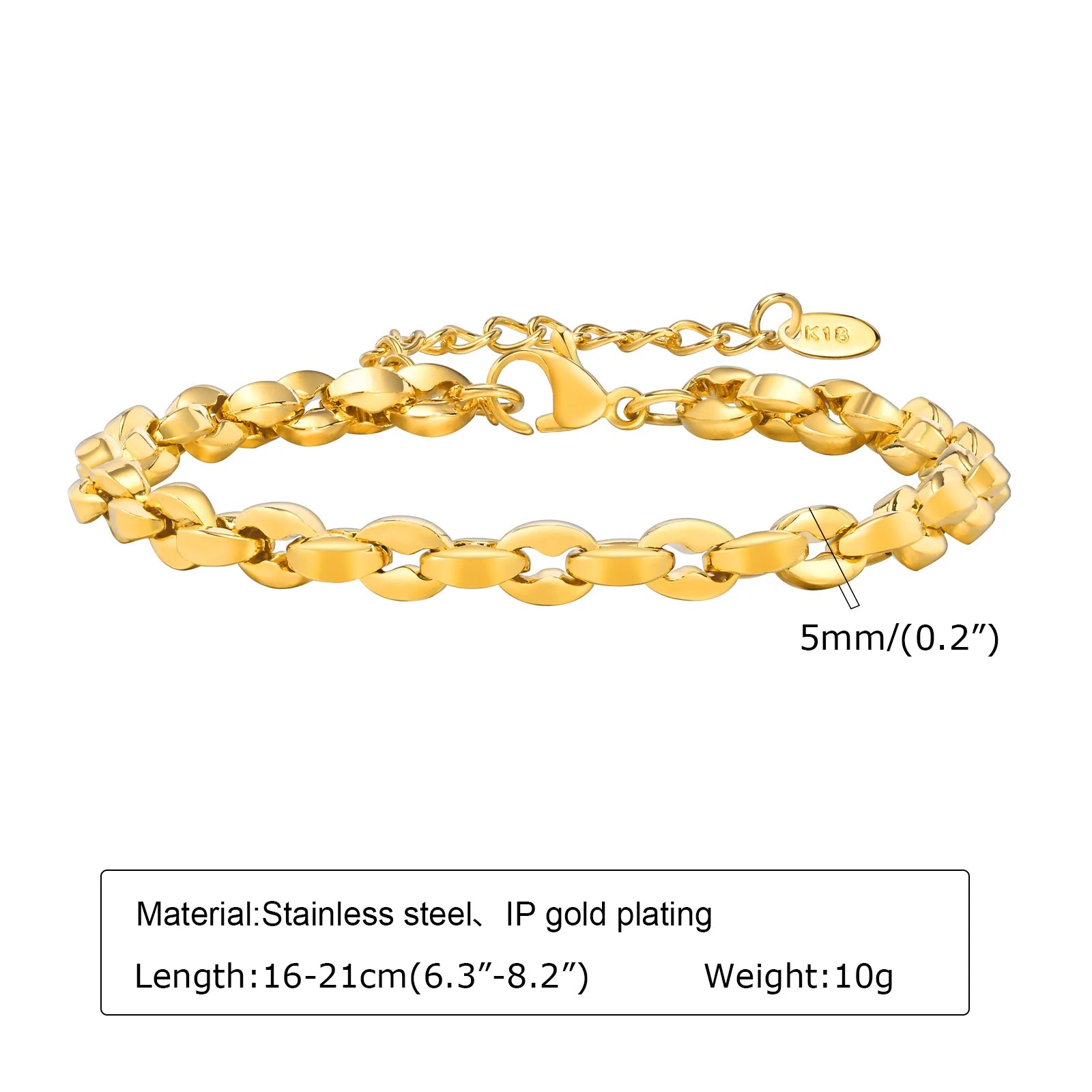 Kyle - Women 18K Gold Plated Stainless Steel Adjustable Chain Bracelet