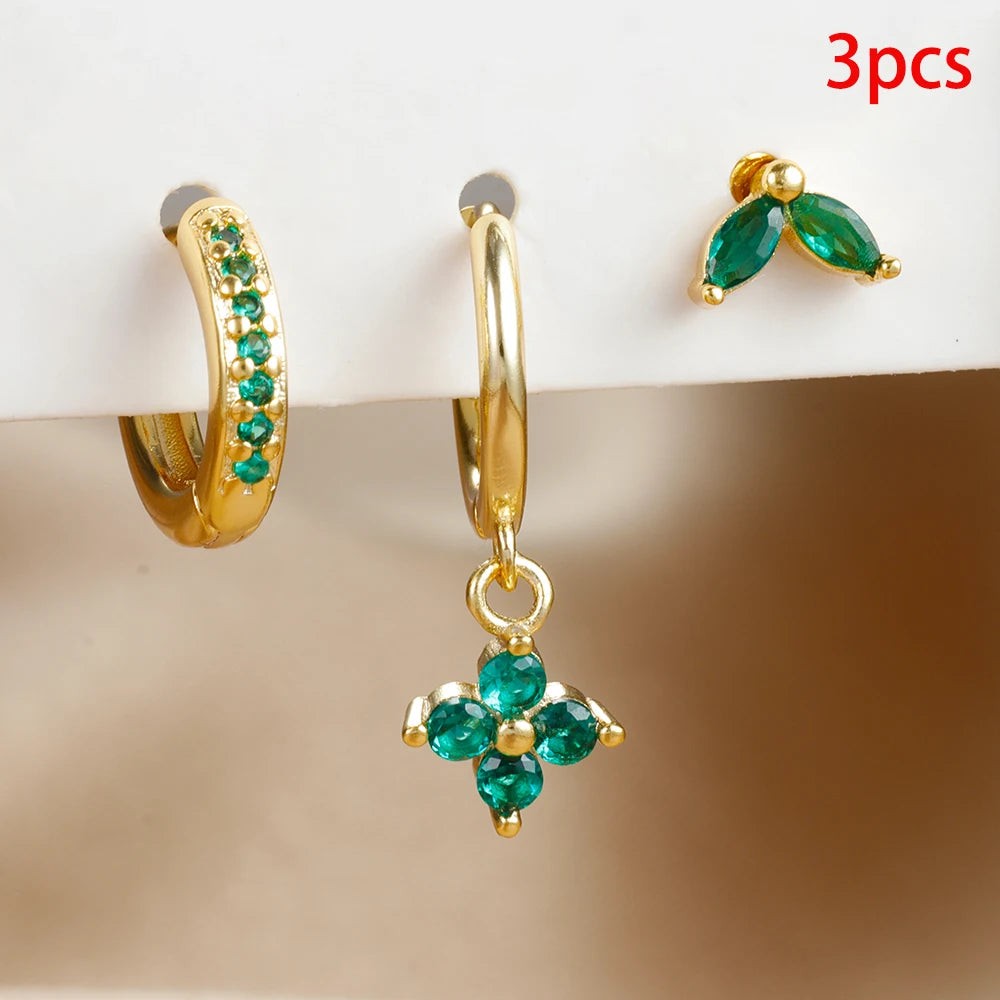 Exquisite – 3PCS Green Zircon Hanging Earrings Set for Women