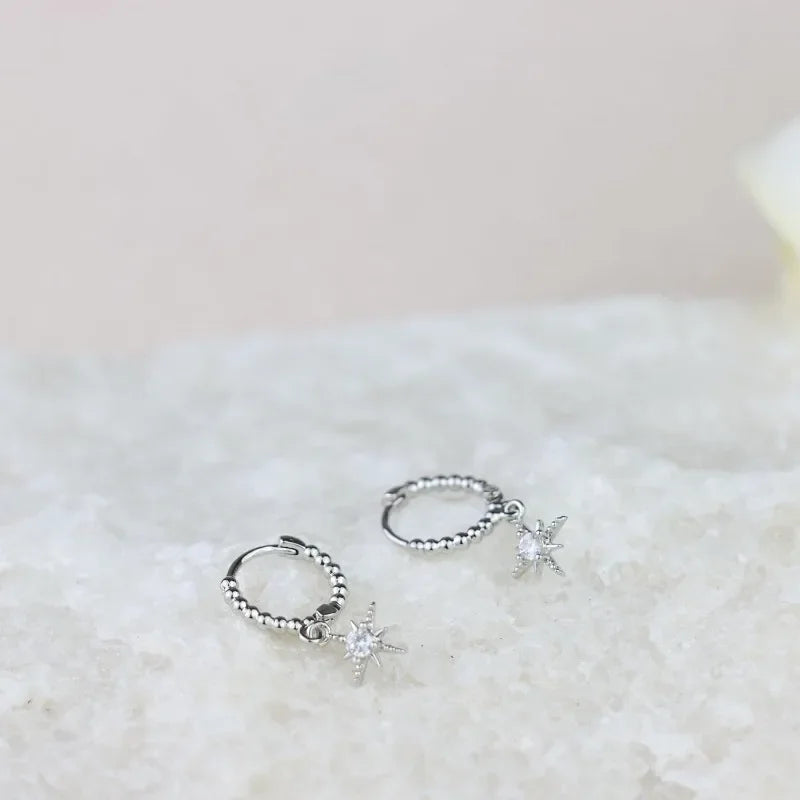 Earrings Set – 14K Gold & Silver Plated Moon Star Dainty Studs and Hoops