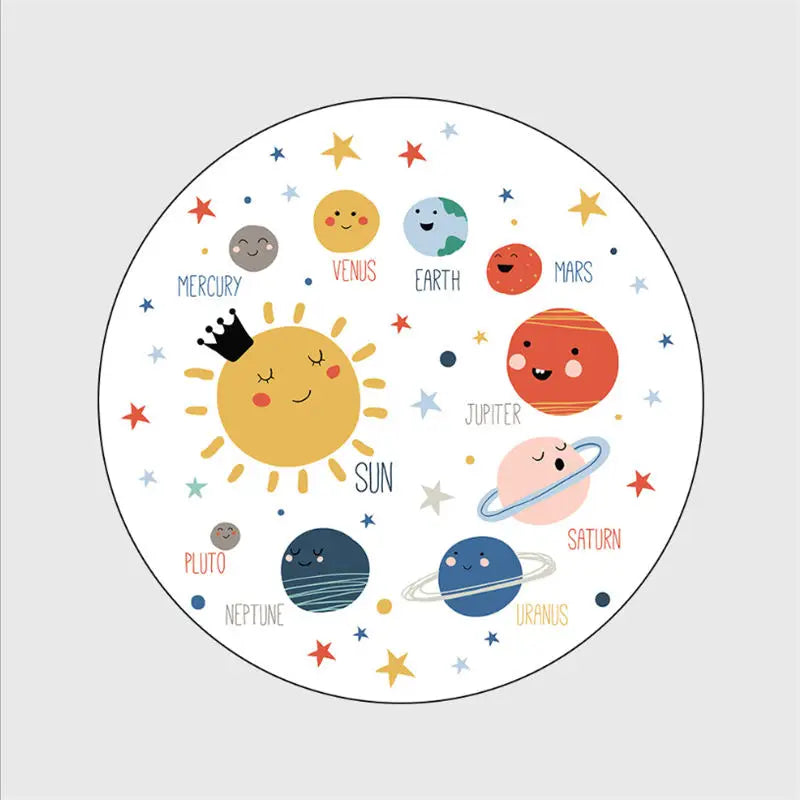 Modern Grey Bubble Kiss Kids Rug – Colorful Cartoon Space Planet Pattern Round Carpet