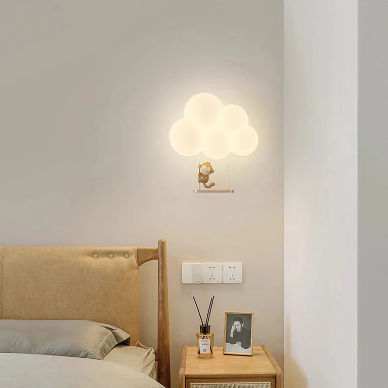 Minimalist Children's Room LED Wall Lamps – Monkey, Rabbit, Cloud Designs