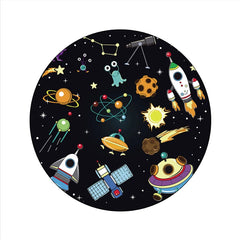 Modern Grey Bubble Kiss Kids Rug – Colorful Cartoon Space Planet Pattern Round Carpet