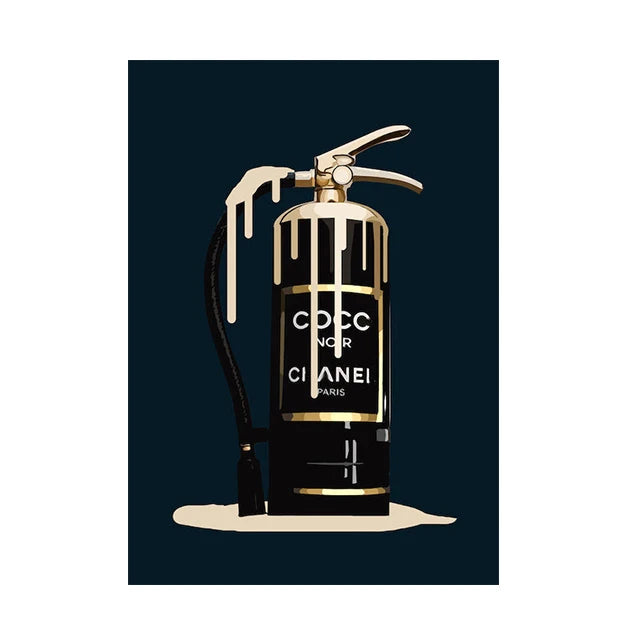 Luxury Gold & Black Fire Extinguisher Poster – Modern Pop Canvas Wall Art