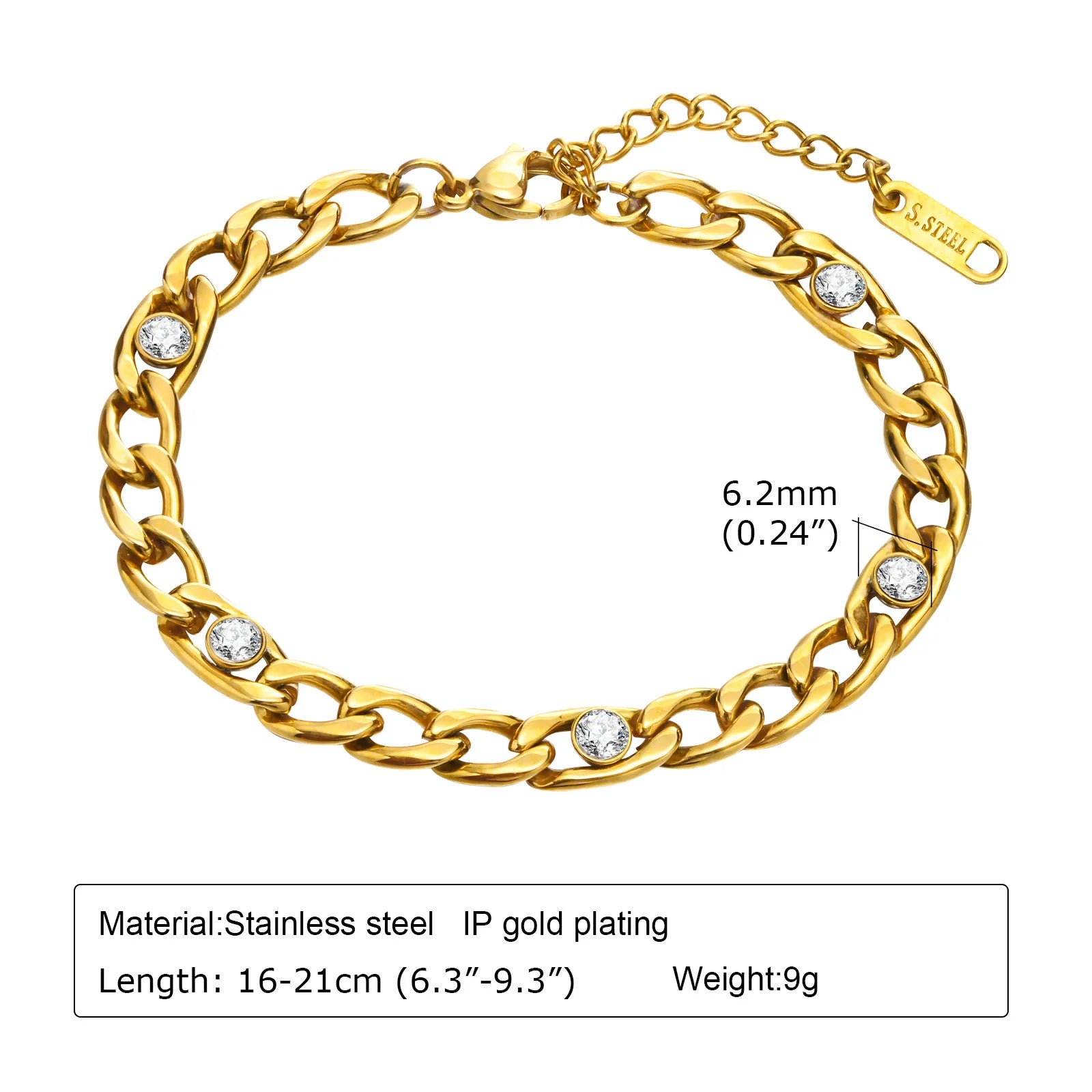 Kyle - Women 18K Gold Plated Stainless Steel Adjustable Chain Bracelet