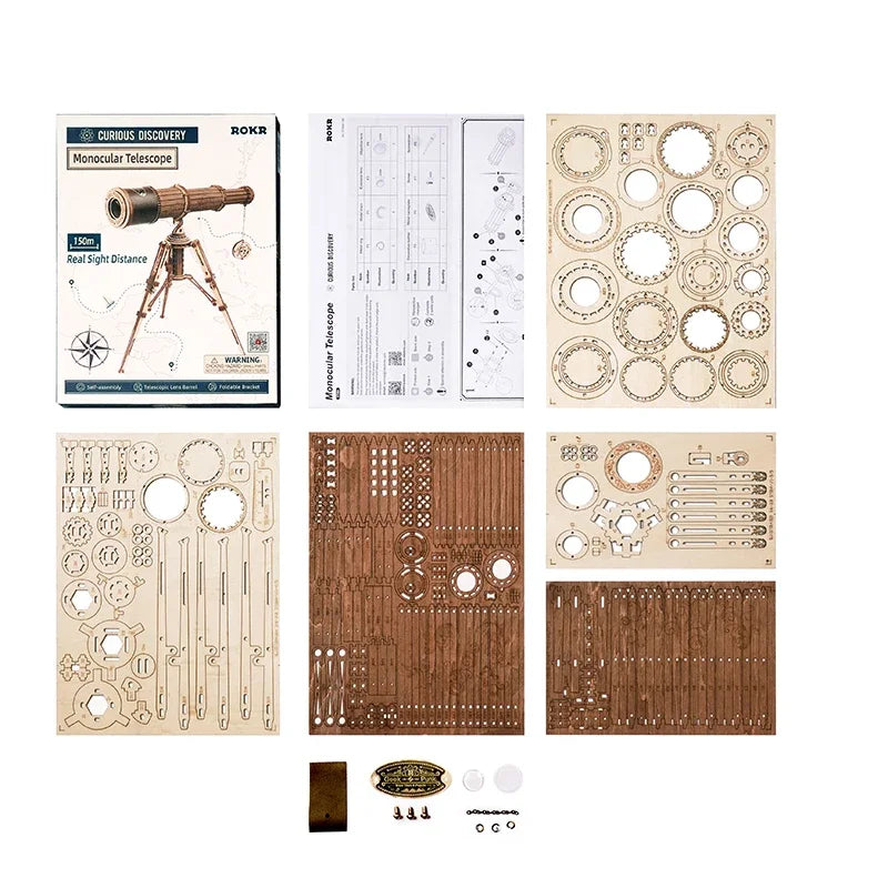 OptiWood - 3D Wooden Monocular Telescope Puzzle Game