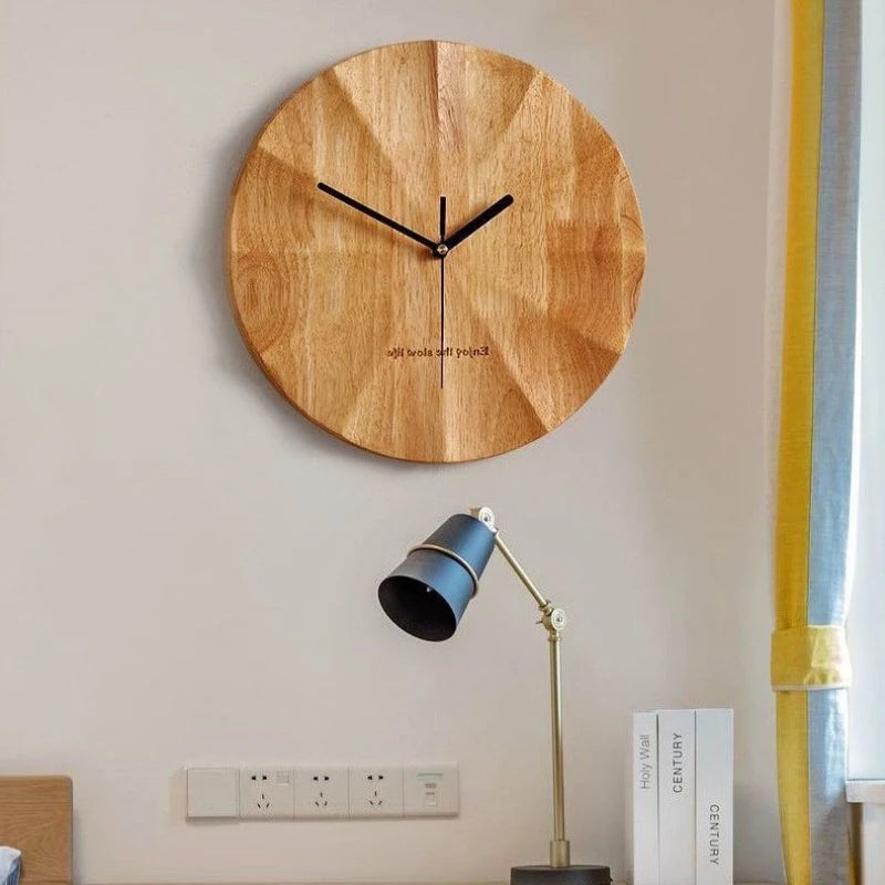 Solid Wood Mute Wall Clock – Chinese Log Wind Design