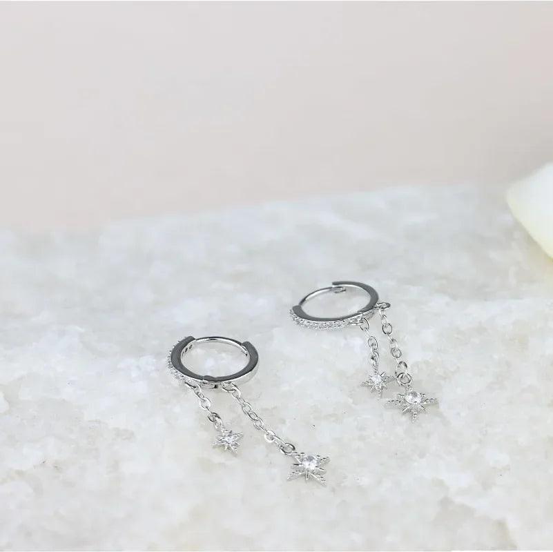 Earrings Set – 14K Gold & Silver Plated Moon Star Dainty Studs and Hoops