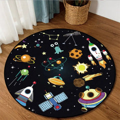 Modern Grey Bubble Kiss Kids Rug – Colorful Cartoon Space Planet Pattern Round Carpet