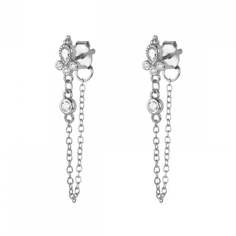 TIANDE - Zircon Tassel Chain Dangle Earrings