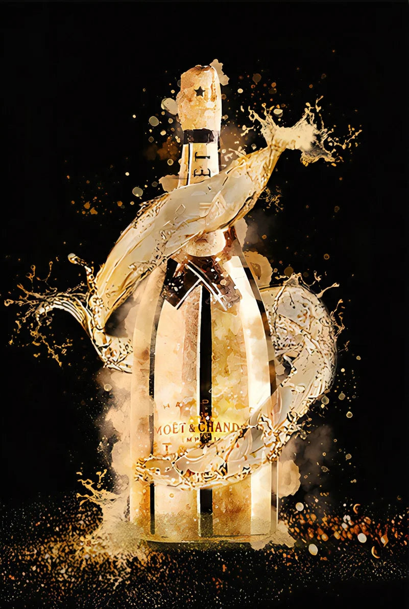 Abstract Gold Champagne Bottle Luxury Art – Canvas Poster for Home Decor