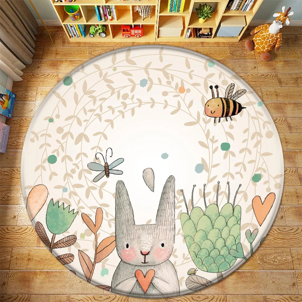 Kids Animal Play Mat – Round Rabbit & Bee Rug