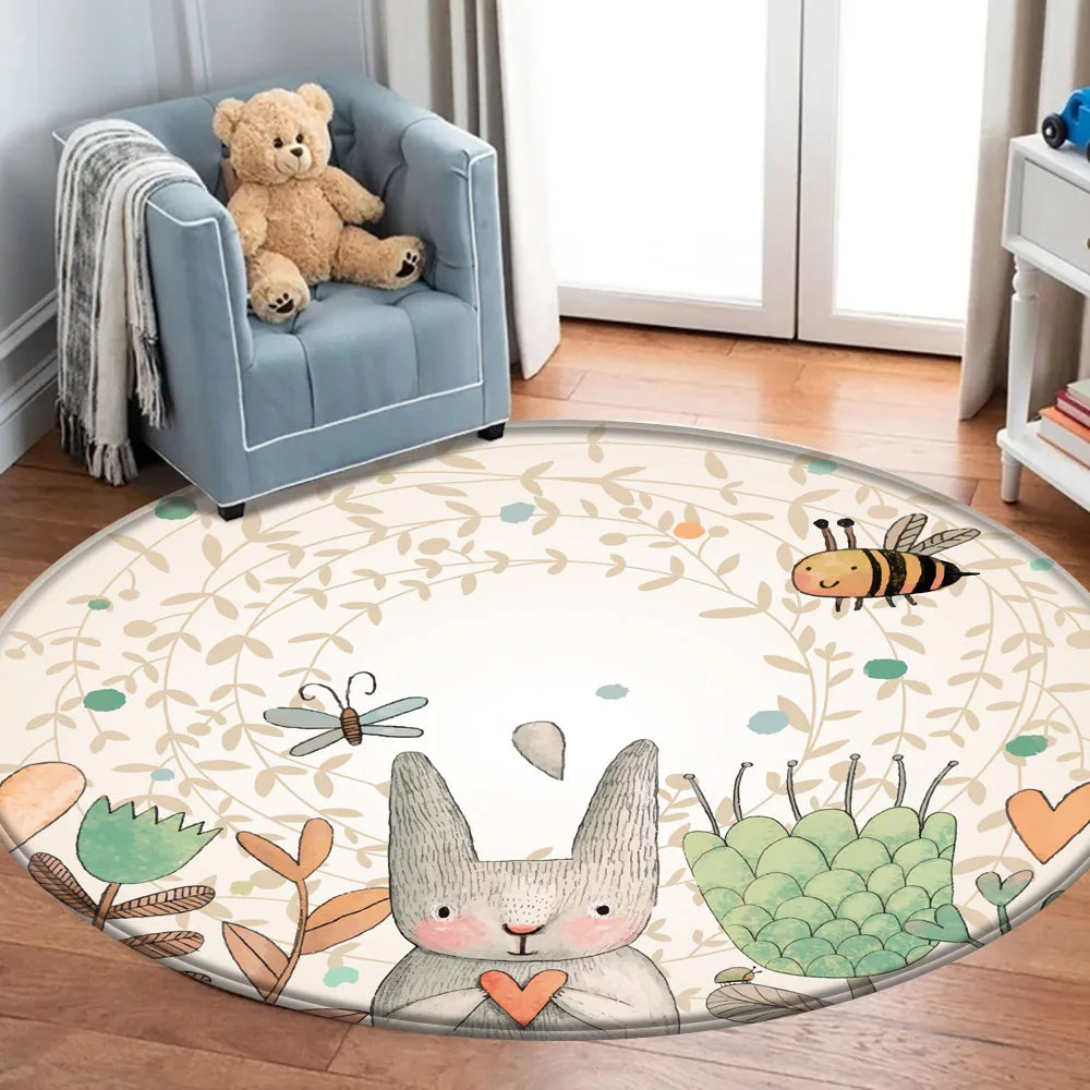 Kids Animal Play Mat – Round Rabbit & Bee Rug