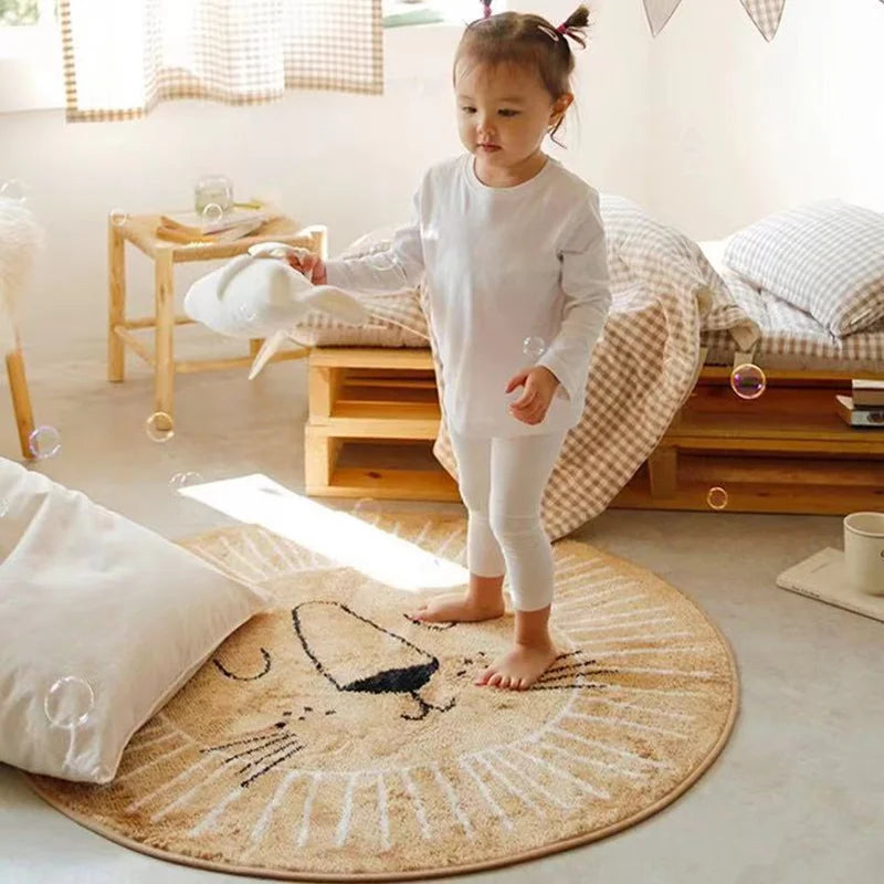 Cute Cartoon Round Rugs – Plush Baby Crawling Mat for Children’s Room