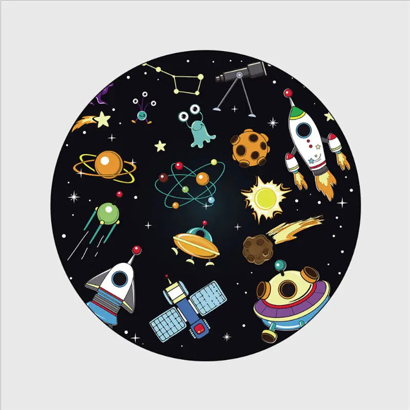 Modern Grey Bubble Kiss Kids Rug – Colorful Cartoon Space Planet Pattern Round Carpet