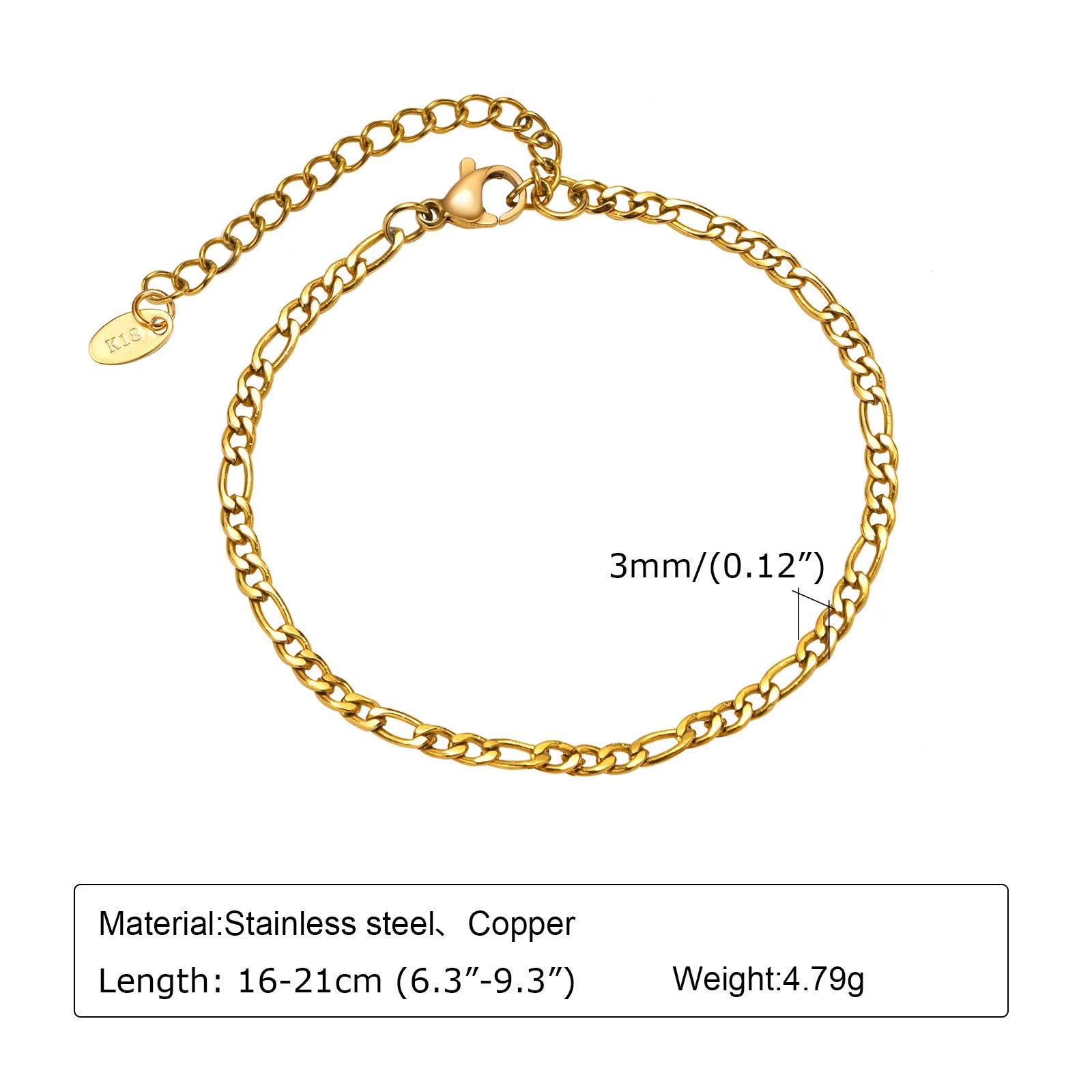 Kyle - Women 18K Gold Plated Stainless Steel Adjustable Chain Bracelet