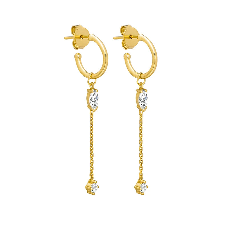 TIANDE - Zircon Tassel Chain Dangle Earrings