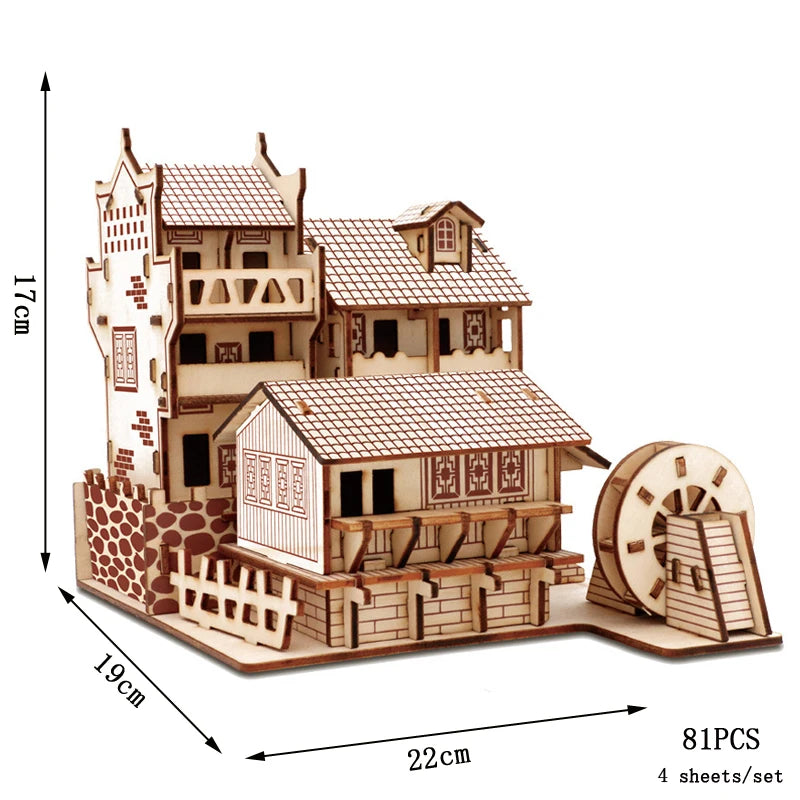 Chinese Architecture 3D Wooden Puzzle – DIY Educational Building Toy