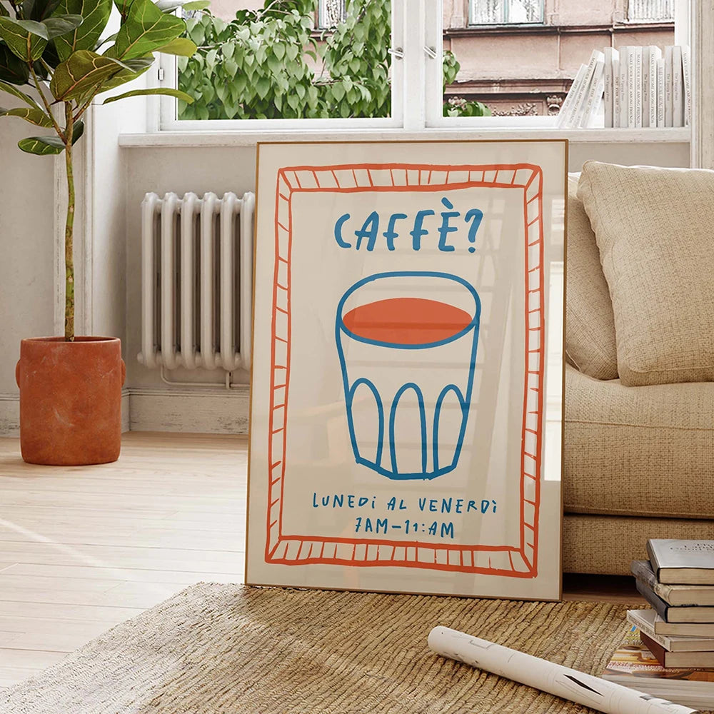 Trendy Coffee Cheers & Retro Wine Poster – Maximalist Food Art for Bars and Kitchens