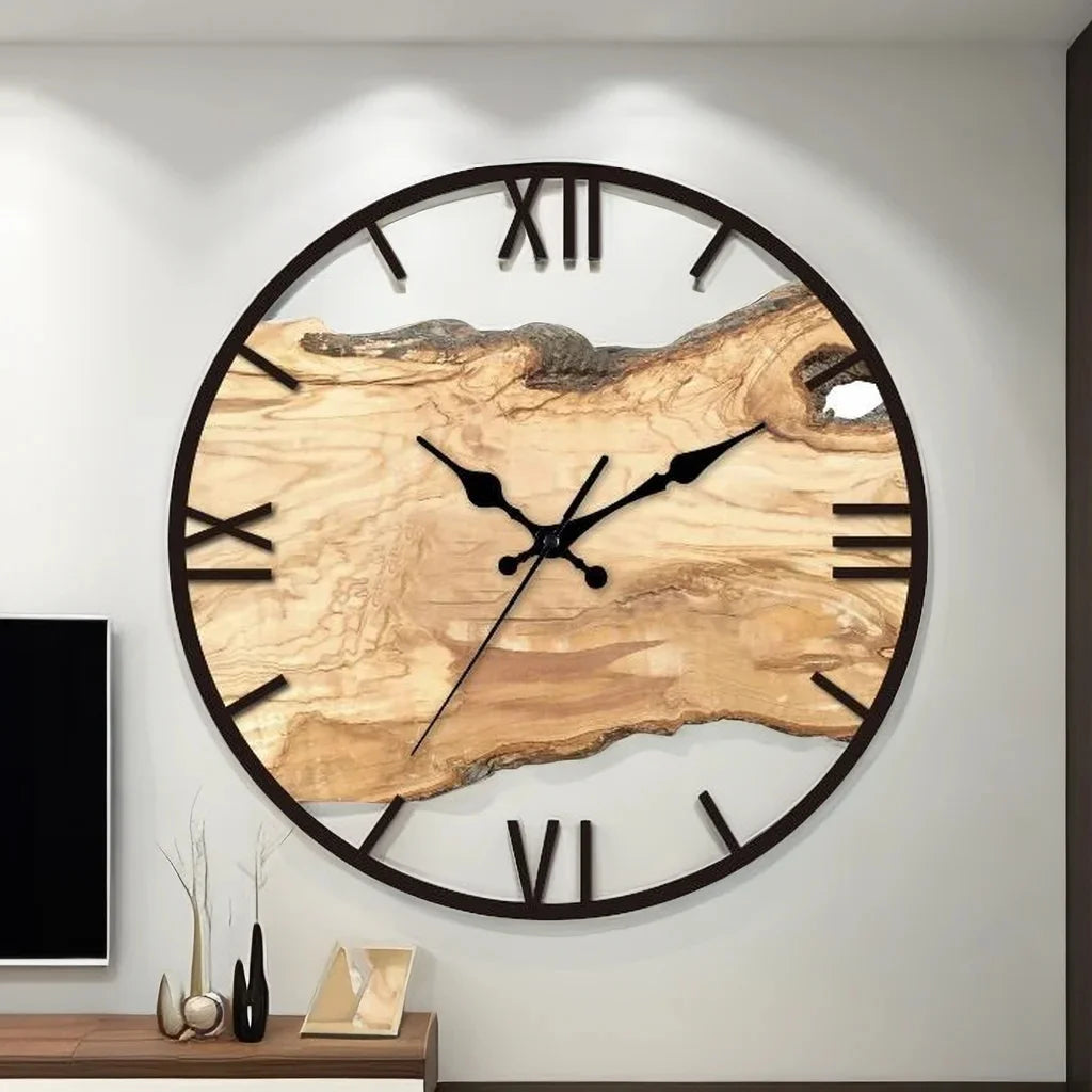 Simple Transparent Wall Clock - Acrylic Wood Grain Design