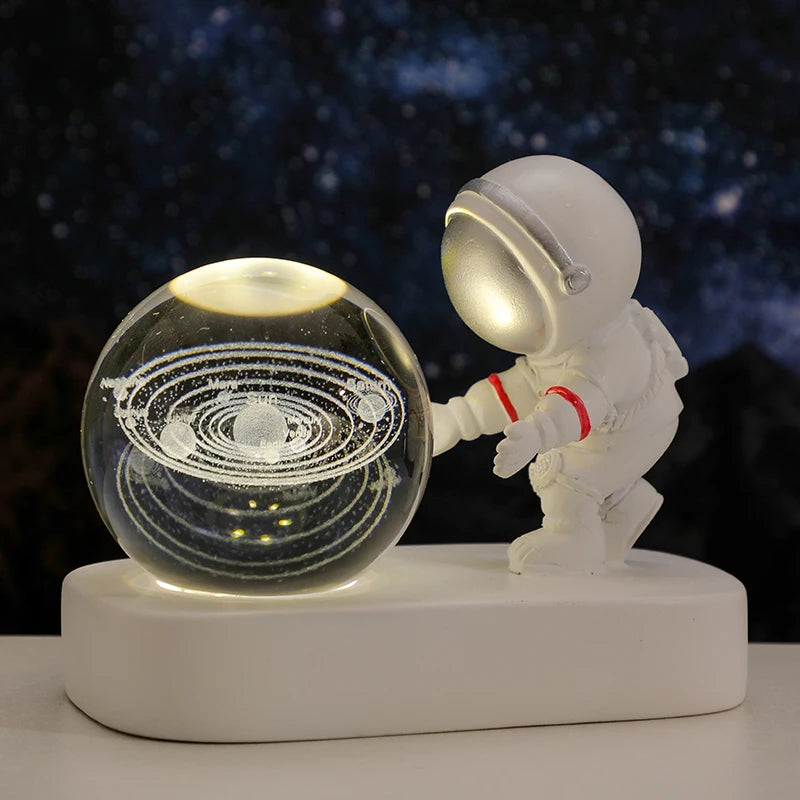 CosmoGlow - LED Crystal Planet Astronaut Carving USB Light