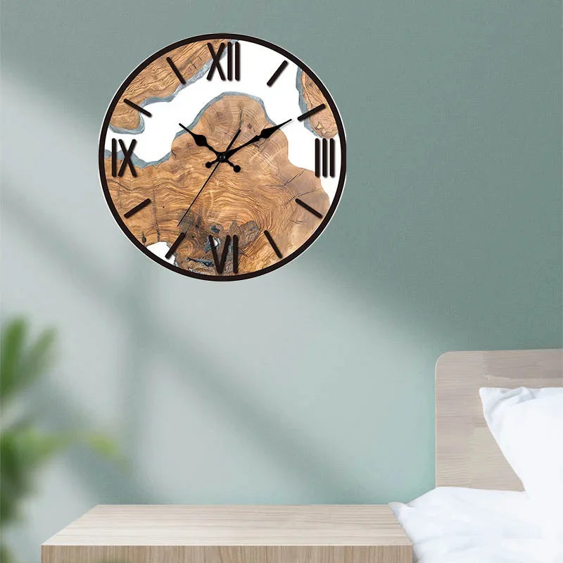 Simple Transparent Wall Clock - Acrylic Wood Grain Design