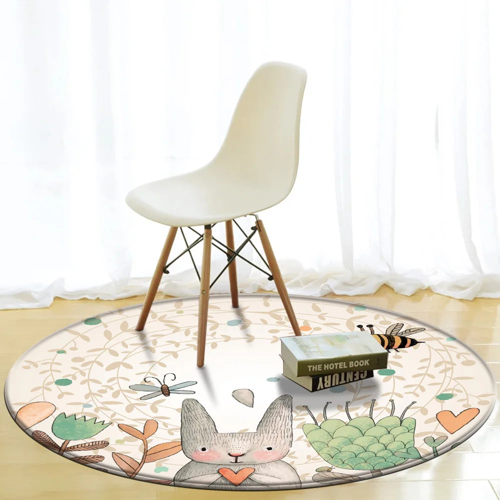 Kids Animal Play Mat – Round Rabbit & Bee Rug