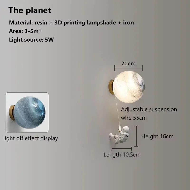 Astronaut LED Wall Lamp – Creative Planets Decoration Light