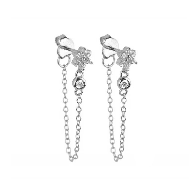 TIANDE - Zircon Tassel Chain Dangle Earrings