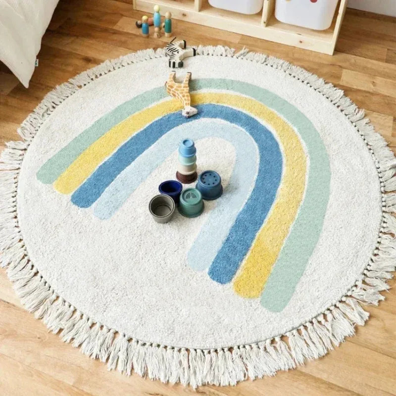 Round Tassel Carpet – Cute Cartoon Kids Rug