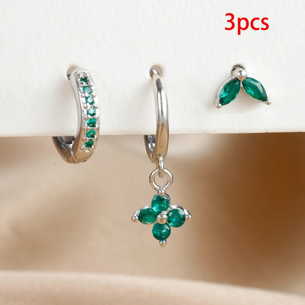 Exquisite – 3PCS Green Zircon Hanging Earrings Set for Women