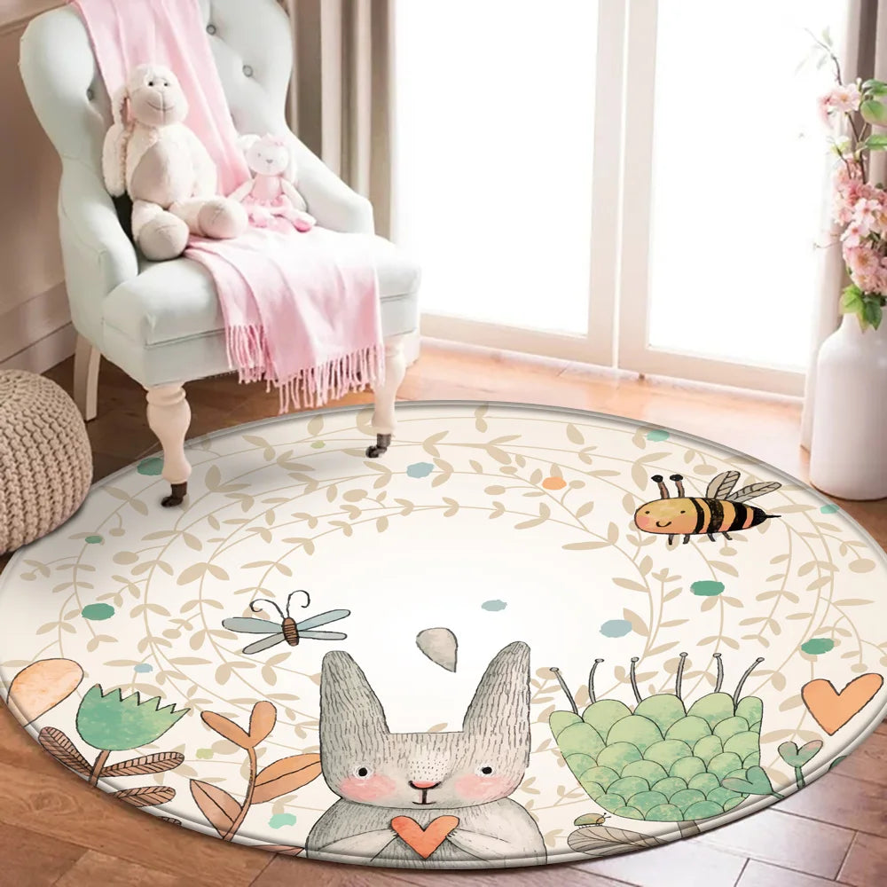 Kids Animal Play Mat – Round Rabbit & Bee Rug